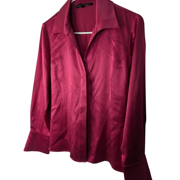 Lafayette 148 New York  100% Silk Fuschia Charmeuse French Cuff Blouse - Picture 7 of 11
